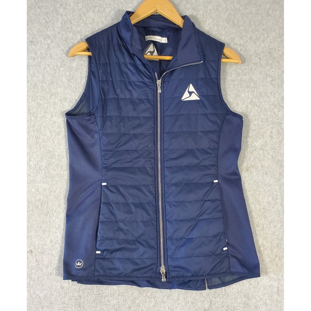 Peter Millar Crown Sport Golf Vest Womens Med Navy Blue Quilted Full Zip Logo